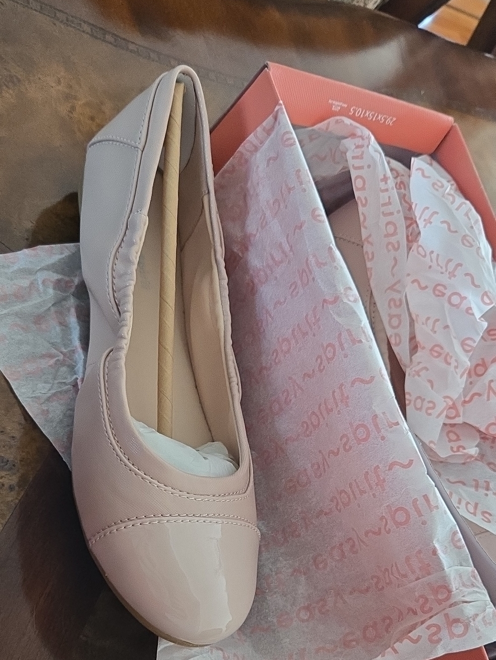 Easy Spirit Women's Ballet Flat in Light Blush Pink with Patent Toe